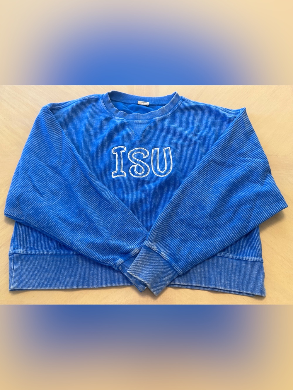 Blue Crewneck Sweatshirt with 'ISU' Embroidery Size L